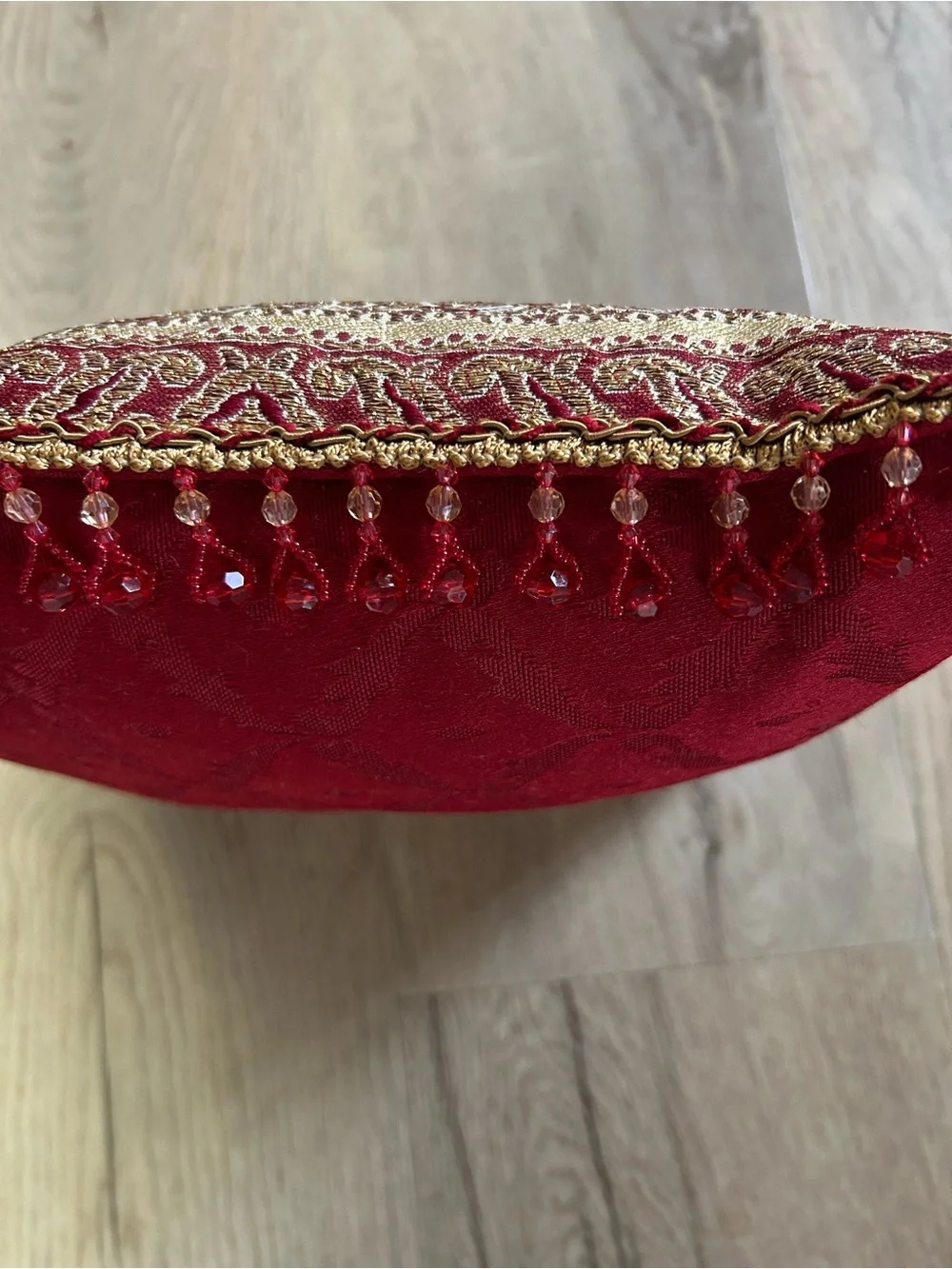 Embroidered Floral Decorative Pillow - Red, Gold, Cream
